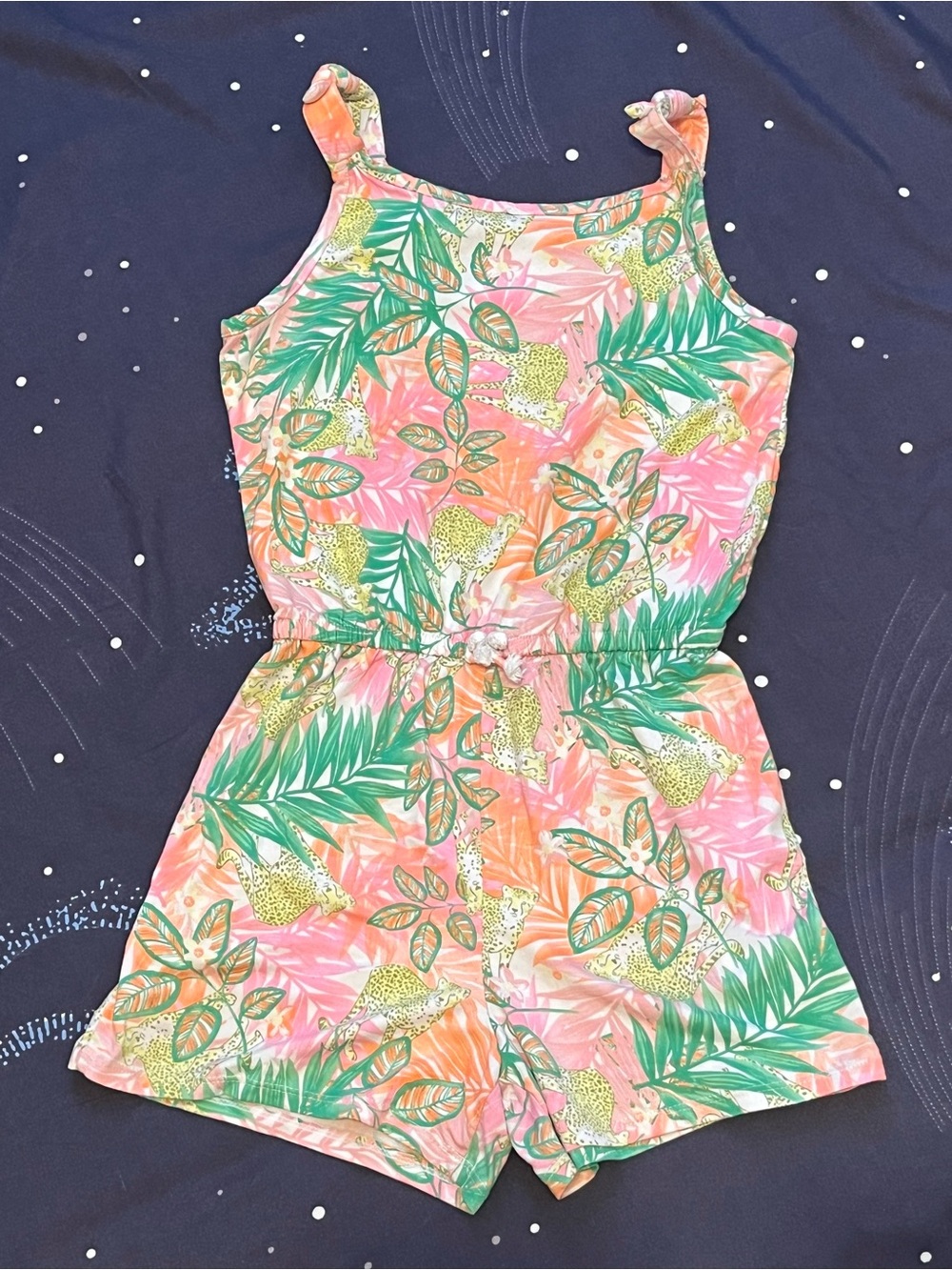 Girls M (7/8)wonder nation Tropical Floral Leopard Romper